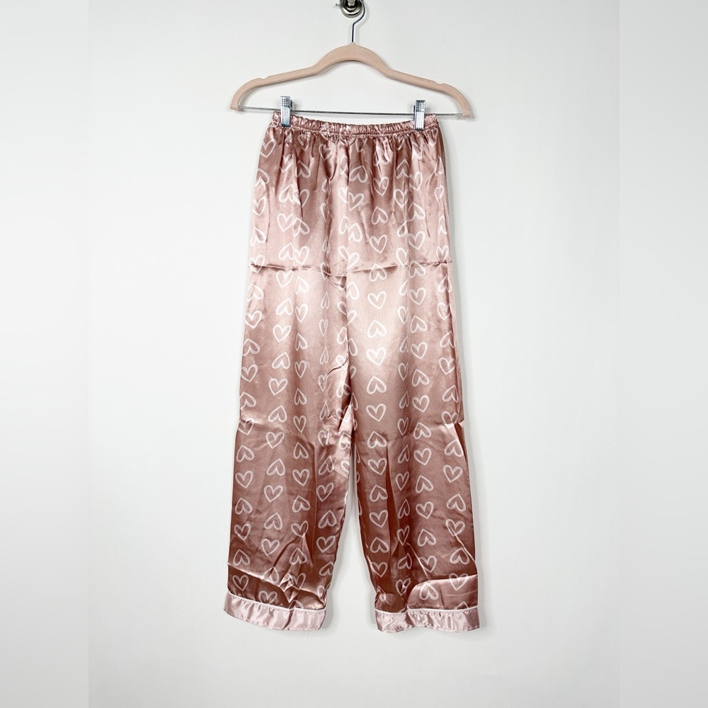 Silky Heart-Print Satin Pajama Set in Light Pink - Please Read Description - Picture 5 of 5